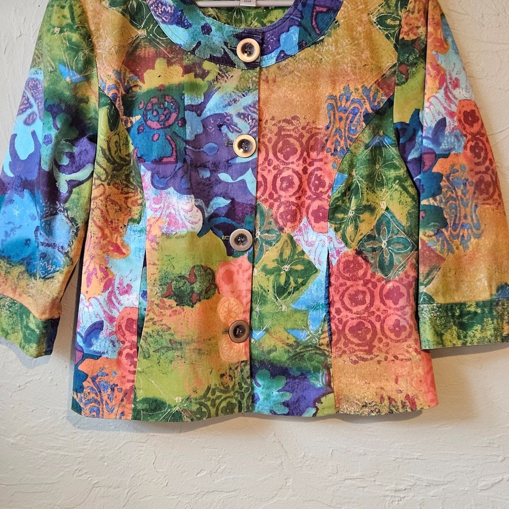 Coldwater Creek Abstract Floral Watercolor Button Front‎ Blazer Jacket